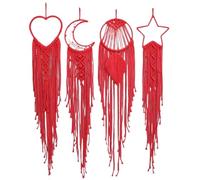 Acchiappasogni 4 pezzi/set Macrame Dream Catcher Moon Star rotondo a forma di cuore ornamento da appendere alla parete for la casa(Red)