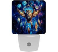 Acchiappasogni a forma di gufo con luna e galassia, con luce notturna a LED, sensore automatico, dal tramonto all'alba, decorativo per camera da letto, bagno, cucina, corridoio, scale, corridoio.