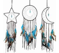 Acchiappasogni a forma di stella, luna, sole, decorazione per la casa e accessorio per la camera dei bambini, acchiappasogni con decorazione a piuma, ciondolo da parete unico per la casa (marrone)