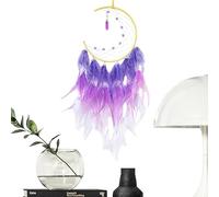 Acchiappasogni a LED | Acchiappasogni blu con piuma e luna, ornamento fatto a mano, decorazione da parete per soggiorno, camera da letto, uffici