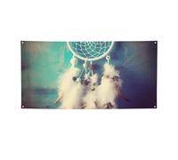 Acchiappasogni bianco Striscioni e cartelli con piume per esterni e interni, decorazione per feste, striscione personalizzato con occhielli sfondo di compleanno poster sfondo fotografico per eventi di