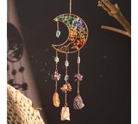 Acchiappasogni con albero della vita, con cristalli lunari, in agata naturale, da appendere alla parete, per finestre, giardino, decorazione per la casa (albero della vita con luna colorata)