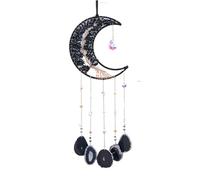 Acchiappasogni con albero della vita e luna, 7 chakra, pietra arcobaleno, gemme naturali, acchiappasole, decorazione da parete per la casa (A9)