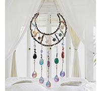 Acchiappasogni con cristalli lunari, albero della vita, gemma naturale in agata da appendere alla parete, per finestre, giardino, decorazione per la casa (stile luna nera)