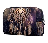 Acchiappasogni con occhio magico e piume, borsa per cosmetici da donna, trousse da viaggio grande per trucchi con cerniera, Multi, 18.5x7.5x13cm/7.3x3x5.1in, Beauty case