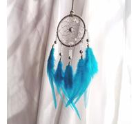 Acchiappasogni con piume e elementi naturali, realizzato per creare spazi interni sereni e confortevoli (nel blu)