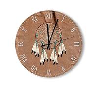 Acchiappasogni Dei Nativi Americani - Talismano Boho Rotondo Quarzo Orologi Da Appendere Facile Lettura Orologio Muro Silenzioso Orologio Da Parete Per Interno Casa Bar 25Cm