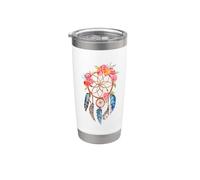 Acchiappasogni floreale con piume Boho Spiritual Watercolor Design Bicchiere termico in acciaio inox doppia parete
