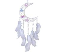 Acchiappasogni in tessuto a forma di luna con cristalli, decorazione da parete fatta a mano, nappe piumate a forma di farfalla, ornamento da appendere alla parete