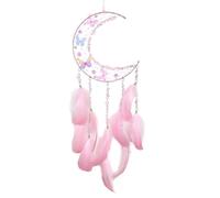 Acchiappasogni in tessuto a forma di luna con cristalli, decorazione da parete fatta a mano, nappe piumate a forma di farfalla, ornamento da appendere alla parete