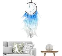 Acchiappasogni Led | Blue Feather Moon Led Decor Dream Catcher - Ornamenti per decorazioni murali, acchiappasogni a led fatti a mano regalo di benedizione per bambini adulti Geruwam