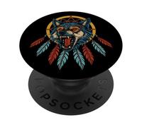 Acchiappasogni lupo nativo americano Piume indiane indigene PopSockets PopGrip Adesivo