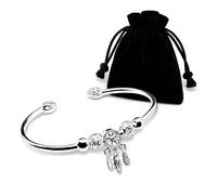 Acchiappasogni Nappa Piuma Argento 925 Coppia Portafortuna Bracciale Gioielli...