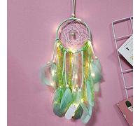 Acchiappasogni per bambini, con piume, acchiappasogni a LED, decorazione bohémien, realizzato a mano, decorazione per la casa, la casa, l'appartamento, la camera da letto, verde