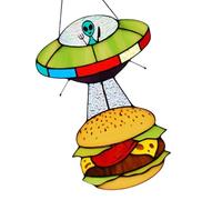 Acchiappasogni per finestra UFO, decorazione per finestre aliene - Acchiappasogni di hamburger con abduzione di UFO acrilico ,Ornamenti sospesi alieni, pannello porta dipinto UFO appeso