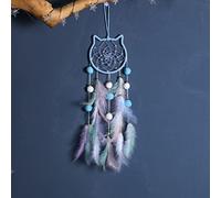 Acchiappasogni, realizzato a mano, con piuma, per bambini, come regalo per camera da letto, decorazione da parete, decorazione per la casa, dormitorio, gatto, blu