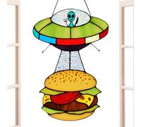 Acchiappasogni UFO, Acchiappasogni per finestra aliena - Hamburger Design Sun Catcher acrilico tinto,Vibrante decorazione del pannello della porta, appeso UFO dipinto a mano per porta