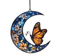 Acchiappasole a forma di farfalla per finestra, motivo monarca, luna floreale, pannello decorativo a prisma, arte da appendere in acrilico ispirato alla natura, elegante ornamento cattura la luce per