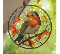 Acchiappasole a forma di ramo di pettirosso, effetto vetro colorato, decorazione da appendere alla parete, idea regalo 2D