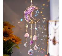 Acchiappasole con cristallo a vento, scacciapensieri con luna arcobaleno, ciondolo a forma di luna e cristalli, decorazione per finestra, acchiappasole di cristallo, acchiappasole per giardino, casa