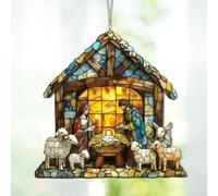Acchiappasole con scena della natività, decorazione della natività Gesù Cristo, acchiappasole in acrilico, da appendere alla finestra, ornamenti natalizi pasquali