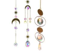 Acchiappasole Cristallo, 3 Pezzi Acchiappasole Cristallo Appeso Scacciapensieri Arcobaleno Sole Luna Ciondolo Ornamento Sfere per Finestra Casa Giardino Natale Giorno Festa Matrimonio