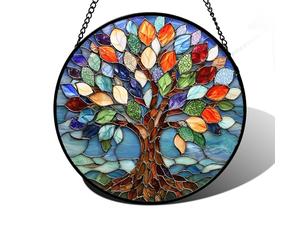 Acchiappasole da appendere alla finestra in vetro colorato con albero della | Acchiappasole per Natale, compleanno, festa della mamma, festa della mamma, albero con foglie, regali per donna, mamma, nonna