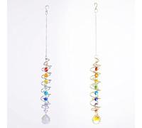 Acchiappasole e acchiappasole per finestre, 2 pezzi 3D a spirale in cristallo, crea luce arcobaleno, sfera in acciaio inox per giardino, interni ed esterni