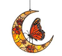 Acchiappasole farfalla e luna floreale - farfalla monarca e finestra di luna galleggiante | Ornamento artistico in acrilico per la decorazione del giardino di casa