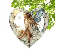 Acchiappasole fata a forma di cuore,Acchiappasole fata - Ornamento pendente per finestra colorato,Ornamento per finestre colorate, decorazioni per finestre fatate a forma di cuore per la decorazione d