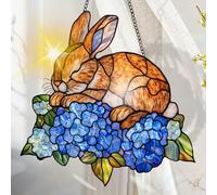 Acchiappasole in acrilico colorato, decorazione da appendere alla finestra a forma di coniglio con design in stile vetro colorato stampato, creatore di arcobaleni, arte da parete, ornamenti natalizi