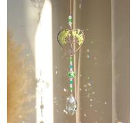 Acchiappasole in cristallo, a forma di albero della vita, a forma di cuore, da appendere alla finestra, con luce di cristallo e ombra, decorazione per giardini e cortili (verde)