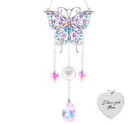 Acchiappasole in cristallo a forma di farfalla con ciondolo "I Love You Mom", elegante ornamento a forma di farfalla per la decorazione della finestra, mamma significativa, acchiappasole scintillante