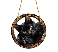 Acchiappasole per auto | Acchiappasole rotondo in acrilico con occhi vividi, gatto nero, ciondolo a forma di animale