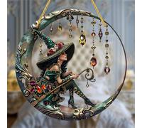 Acchiappasole per Finestre, Acchiappasole da Appendere alla Finestra con Strega e Luna in Acrilico, Ornamento Gotico con Ciondolo Cristallo, Decorazione da Finestra Porta Auto, 20 cm