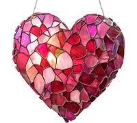 Acchiappasole per finestre da appendere a forma di cuore da 8 pollici, in vetro colorato, acchiappasole in acrilico, pannello per finestra in vetro colorato, acchiappasole per interni, con catene, per