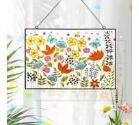 Acchiappasole per Finestre in Vetro Colorato con Fiori Selvatici Grande Farfalla Fiore Acchiappasole Decorazione da Appendere al Giardino e Parete 32cm Pannello di Vetro Ornamenti Colorati per la Casa