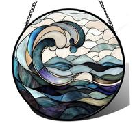 Acchiappasole per finestre sospese, Vetrata con dell'oceano sospesa con catena in metallo, Acchiappasole per finestre da 7, 9 pollici Arte spirituale per interne per la casa