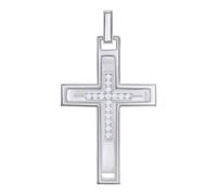 Acciaio da Uomo Rotondo Zircone Cubico Latino Croce Ciondolo Religioso