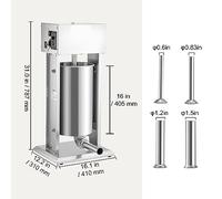 Acciaio inossidabile elettrico dell'insaccatrice della salsiccia 10L/15L che fa il grado commerciale della macchina della salsiccia con 4 imbuti di riempimento for la casa,Risparmia Tempo(15L 260W)