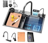 Acciaio Inossidabile, Lavello Da Cucina A Cascata, Lavello Multifunzionale A Vasca Singola, Con Tagliere, Rubinetto, Valvola Ad Angolo, Gruppo Di Scarico(85)