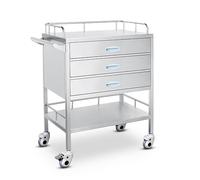 Acciaio inox Carrello, Carrello da laboratorio a 2 ripiani, con 3 cassetti, carrello di servizio per attrezzature, carrelli con ruote silenziose a 360°, per ospedali cliniche spa saloni di bellezza