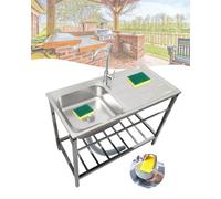 Acciaio Inox Lavello da Cucina Indipendente con Gambe & Rubinetto Lavabo Da Esterno Giardino Lavandino Commerciale Professionale per Ristorante/Garage/Lavanderia Facile Da Montare(83x50xH75cm)