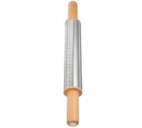 Acciaio Inox Mattarello per Pasta e Pizza con Scala e Legno | Impugnatura Ergonomica, Superficie Liscia e Finitura Fine, per Sfoglia Uniforme, Torte Salate e Fondant