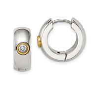 Acciaio Inox Oro Ip-Plated Bicolore Cz Lucidato Finitura Cupola Hoop Orecchini