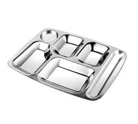 Acciaio Inox Piatto Piano Diviso Vassoio con Coperchio Scuola Mensa Cibo Tanica