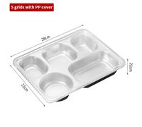 Acciaio Inox Piatto Piano Diviso Vassoio con Coperchio Scuola Mensa Cibo Tanica