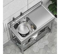 Acciaio Inox Professionale Lavello da Cucina Commerciale con Piattaforme di Lavoro e Rubinetto, Lavello da Esterno Autoportante con Ripiano di Stoccaggio per Garage, Lavanderia, 100 x 50 x 90 cm