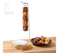Acciaio Inox Supporto per Spiedini con 2 Spiedini Barbecue | Design Sospeso Verticale, Struttura Portatile, con Vassoio Raccolta Olio e Piastre Gocciolanti, per Griglia all'Aperto