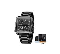 (Acciaio, tutto nero) Orologio da uomo alla moda in acciaio inossidabile nero, display digitale con